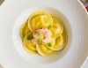 Lime cacio e pepe sunflowers with shrimp tartare